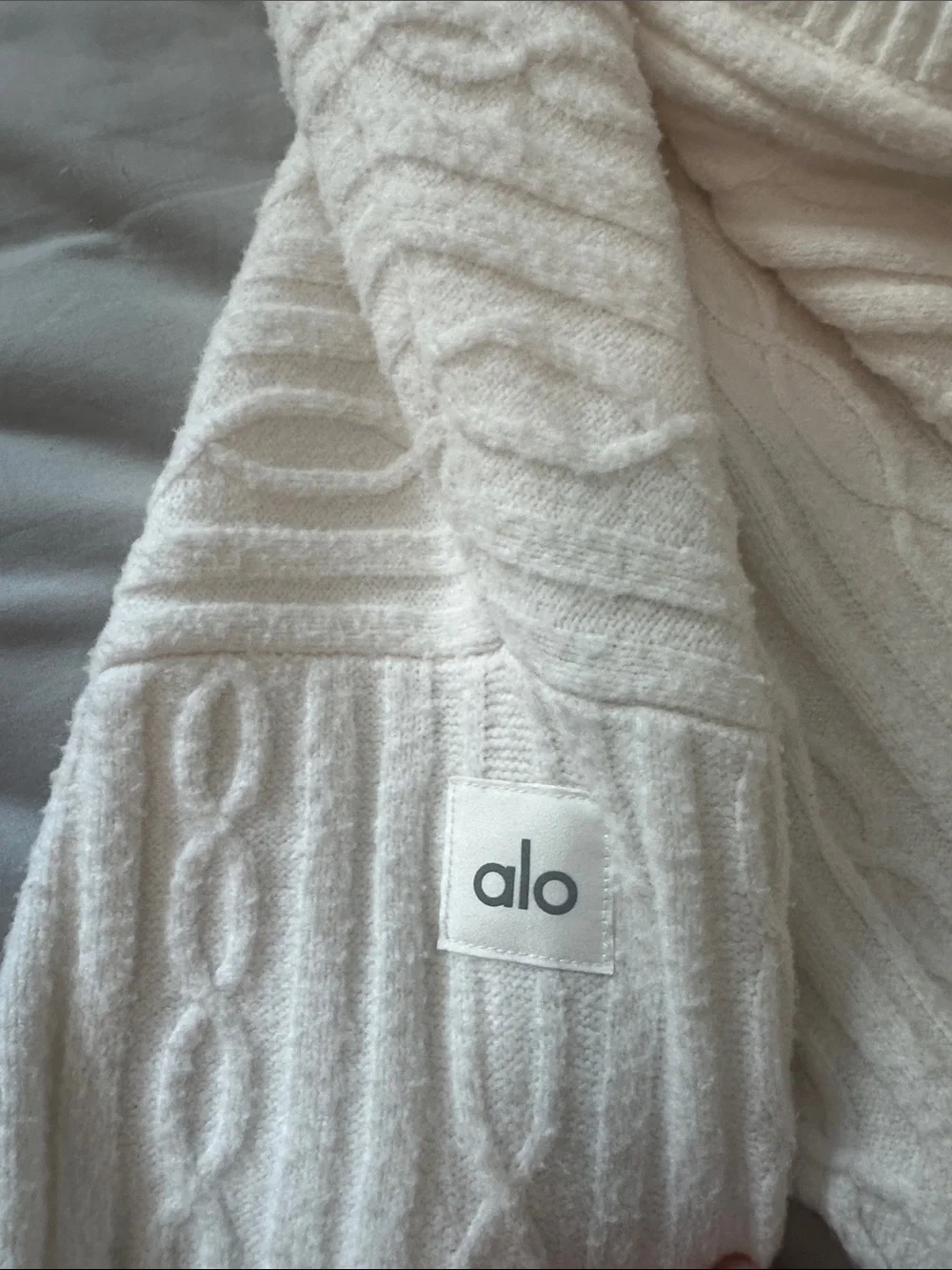 ALO Yoga Cream Cable-Knit Hooded Sweater